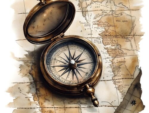 A compass on a map AI-generated content may be incorrect.