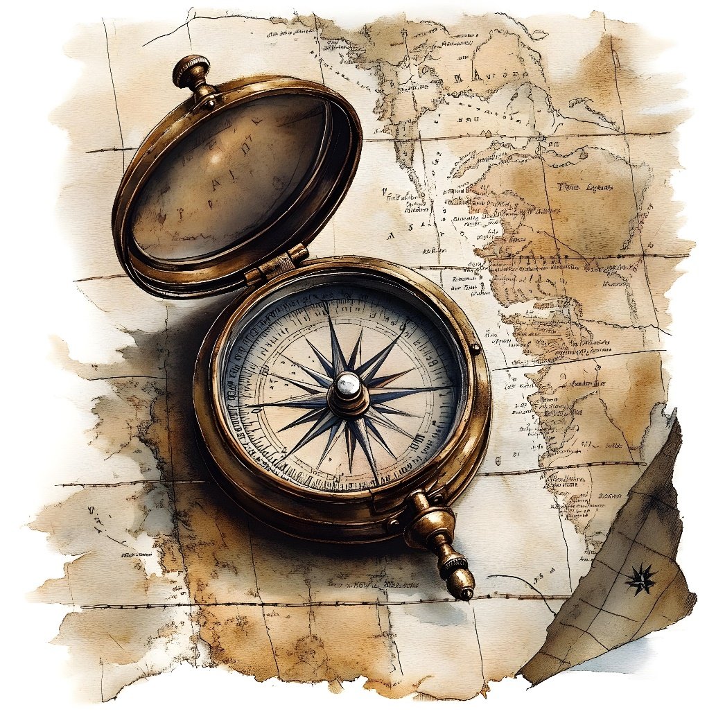 A compass on a map AI-generated content may be incorrect.